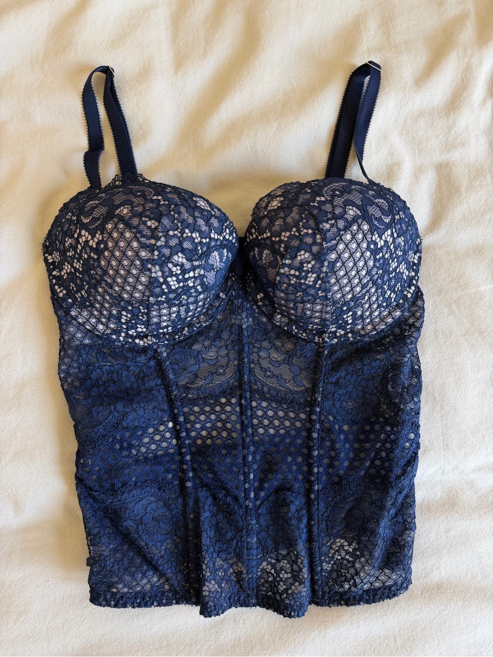 Victoria's Secret Navy Lace Longline Bustier Bra 36C